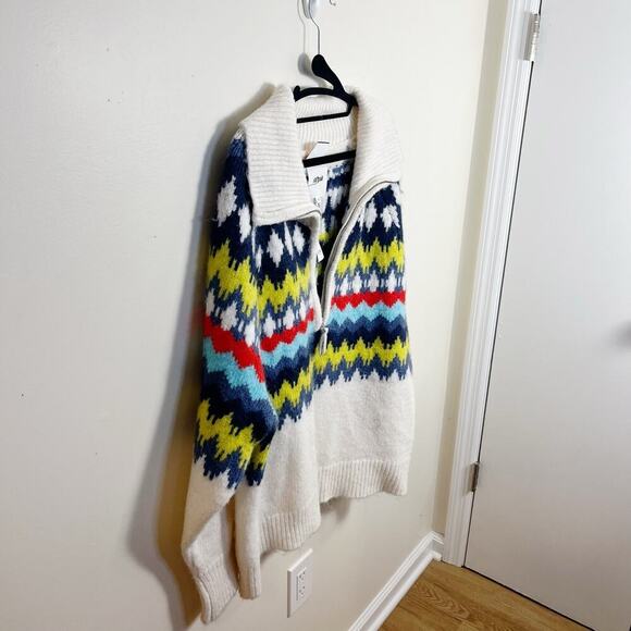 Aerie Womens Fairisle Quarter Zip Sweater Size L Multicolor Oversize New - Picture 7 of 8